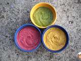 Du houmous rose, vert, et jaune