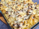 Gratin d’orecchiette à la crème et champignons